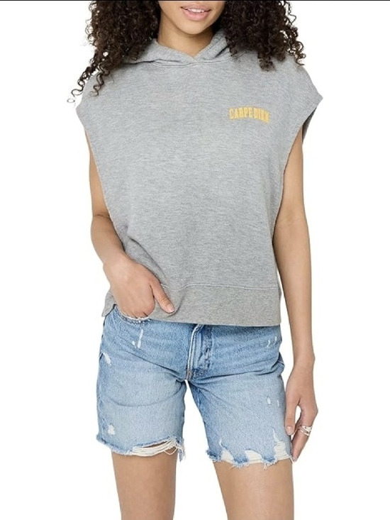 Spiritual Gangster Tops - Spiritual Gangster Sleeveless Grey Hoodie with Yellow Logo Carpe Diem